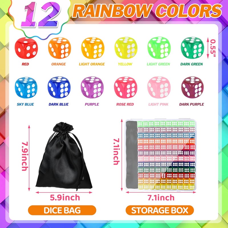 Seifar 120 Pcs Colored Dice Bulk Set 14 MM Polyhedral Dice 6 Sided Standard Dices with Storage Bag for Table Board Games Classroom Math Teaching - Image 2